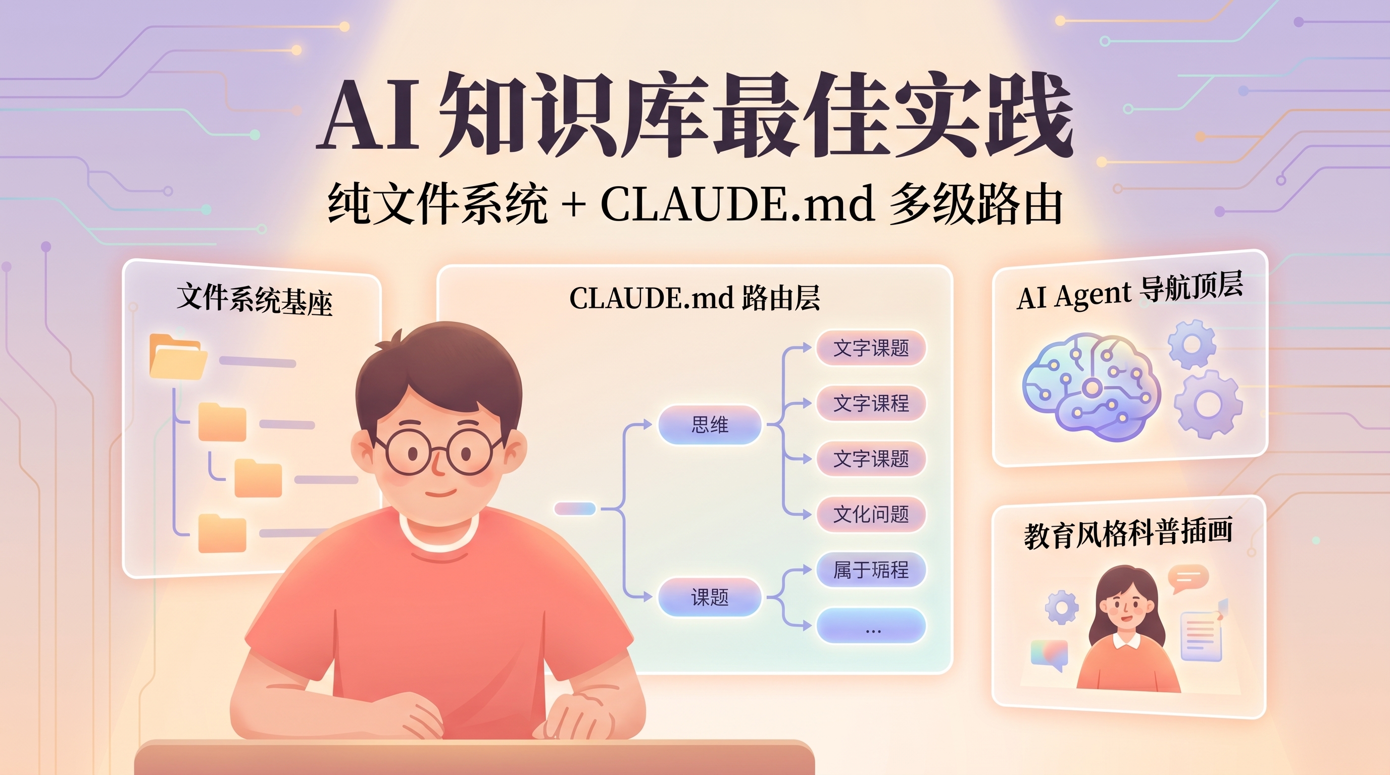 AI 知识库架构示意：文件系统 + CLAUDE.md 路由层