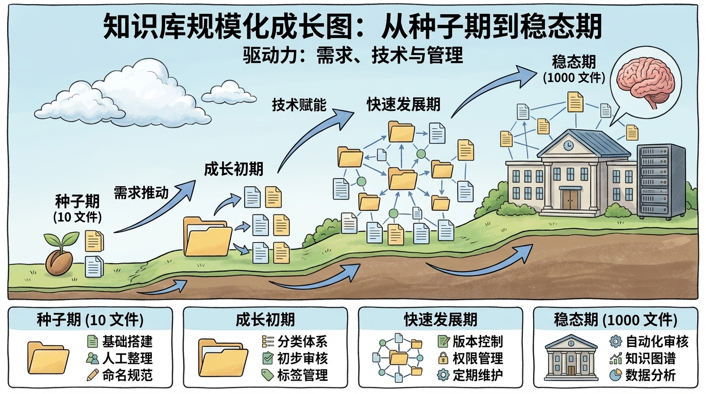 知识库从种子期到稳态期的四阶段规模化路径