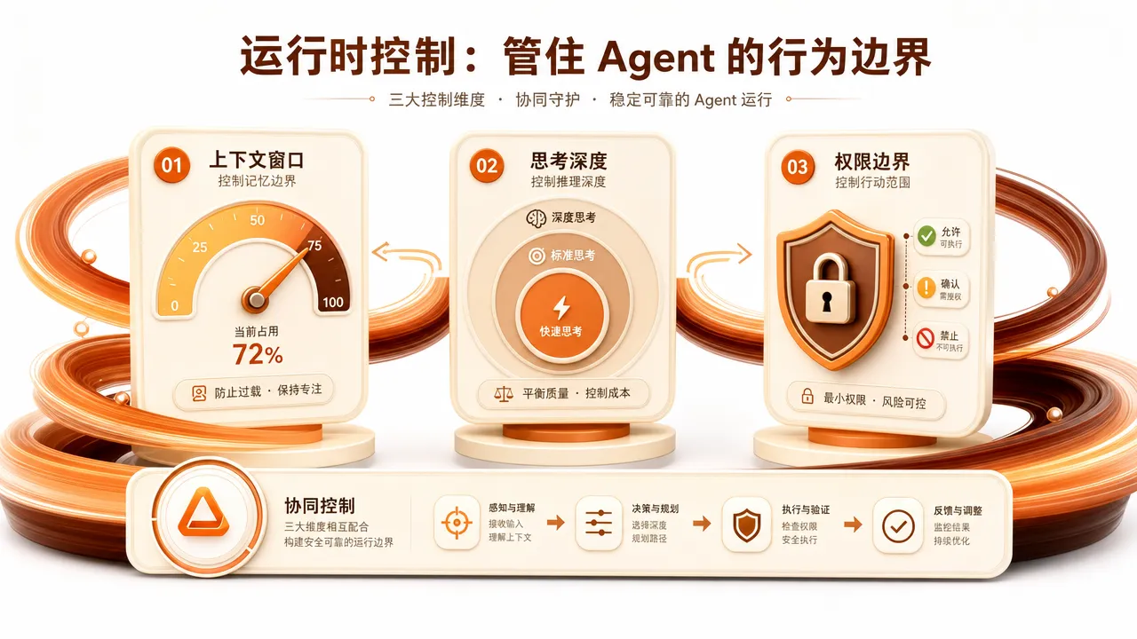 运行时控制三维度:上下文窗口、思考模式、权限沙箱协同配置