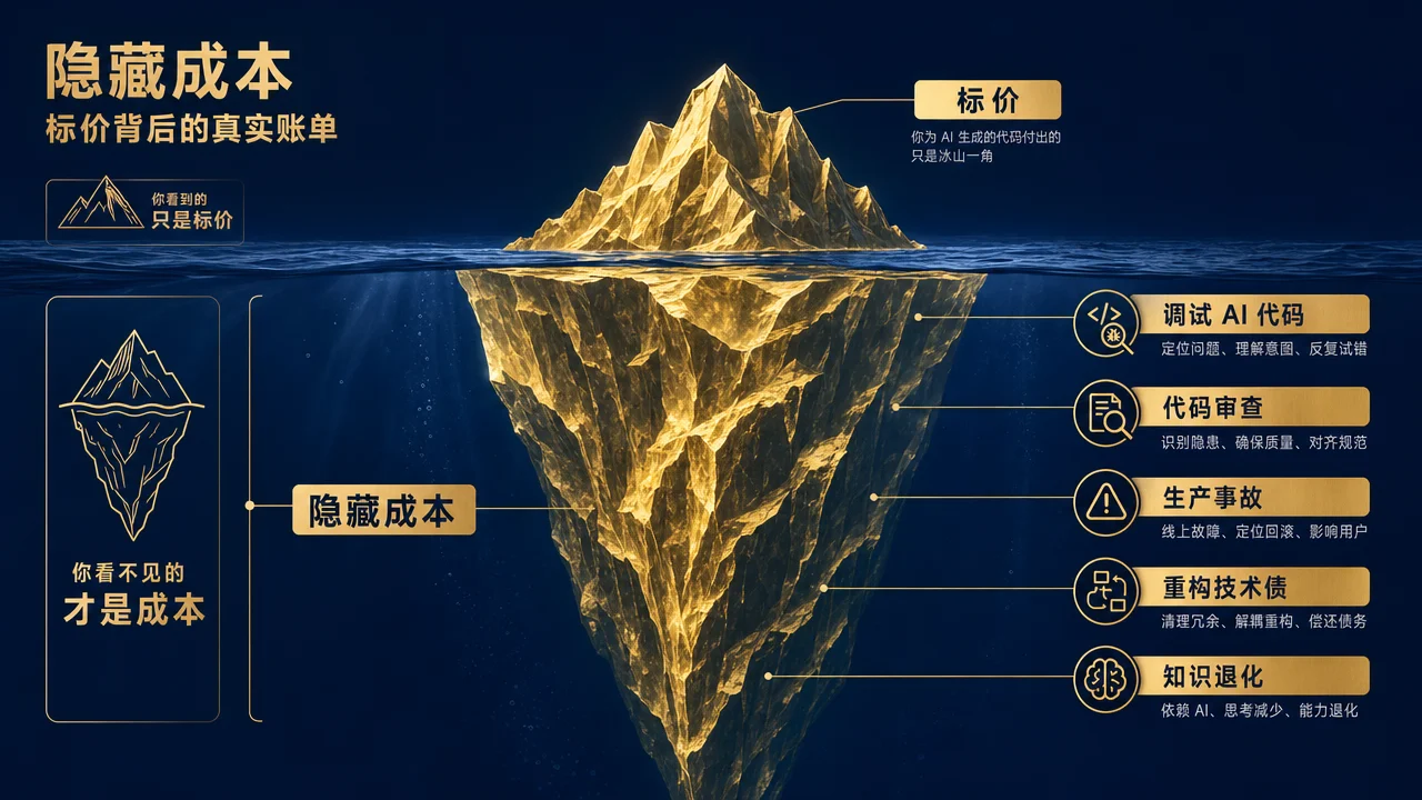 AI 编程工具隐藏成本冰山模型:标价只是水面上的一小部分