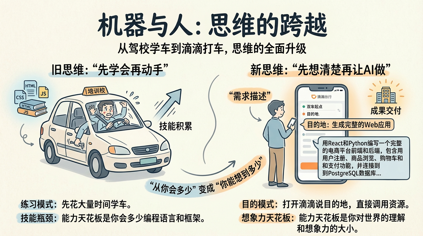 旧思维 vs 新思维：驾校学车 vs 滴滴打车