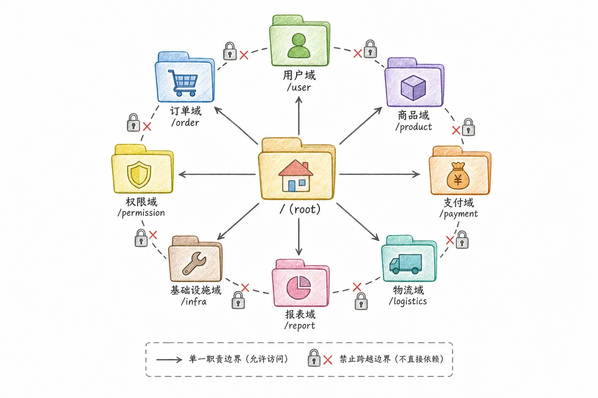 知识库顶层目录职责分区示意:每个顶层目录都有明确的单一职责和清晰的边界