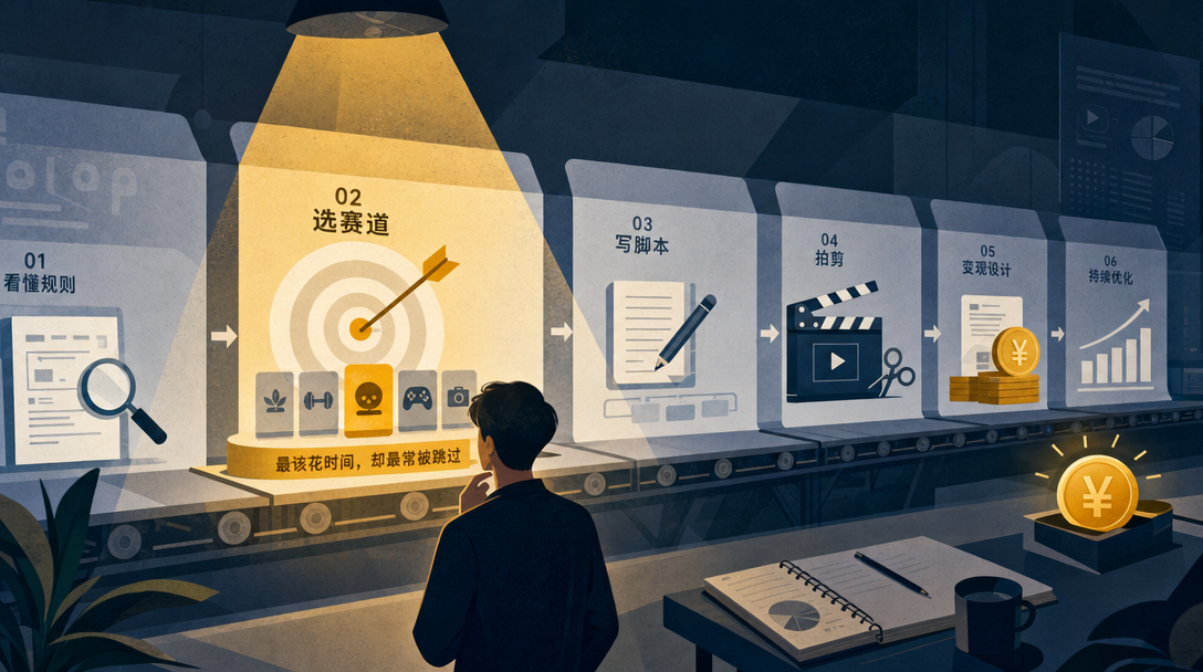 一条内容从选题到变现的生产链路编辑插画