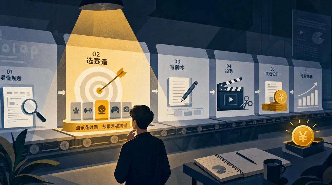 一条内容从选题到变现的生产链路编辑插画