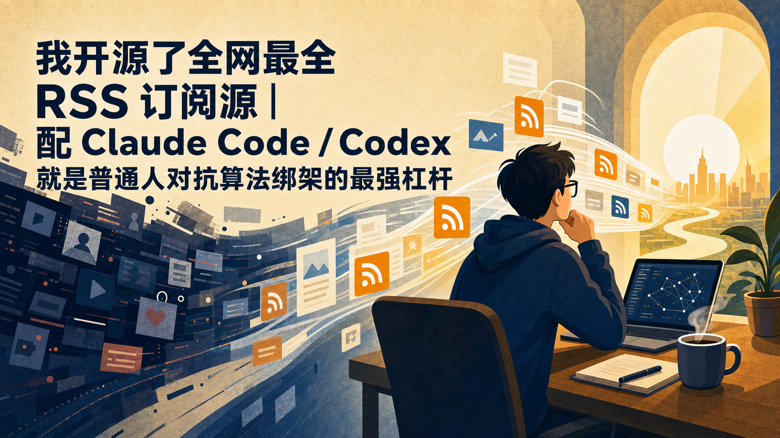 2026 RSS 订阅源大全开源 1745 个源配 Claude Code 工作流封面图（16:9）