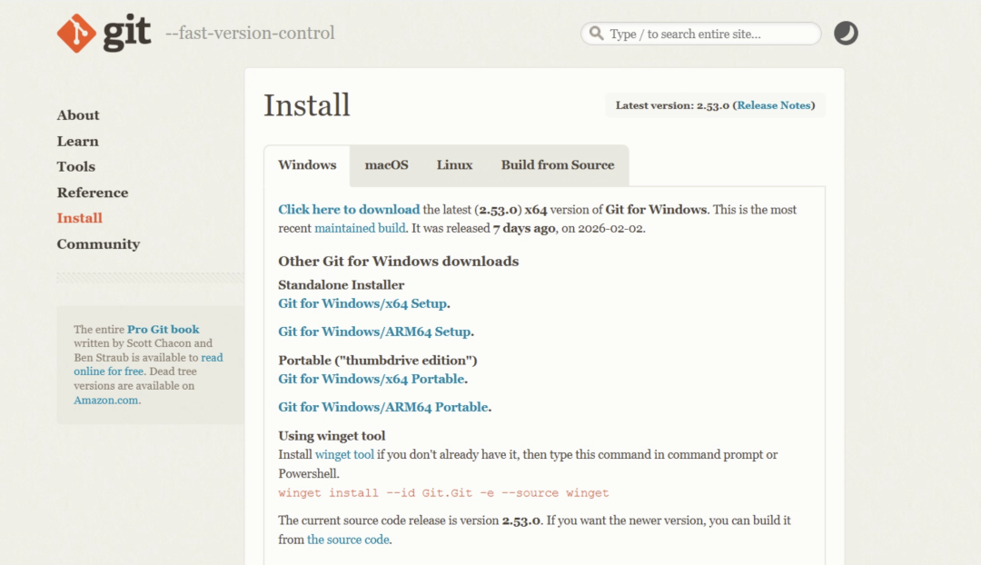 Git 官网：下载 Windows 版本
