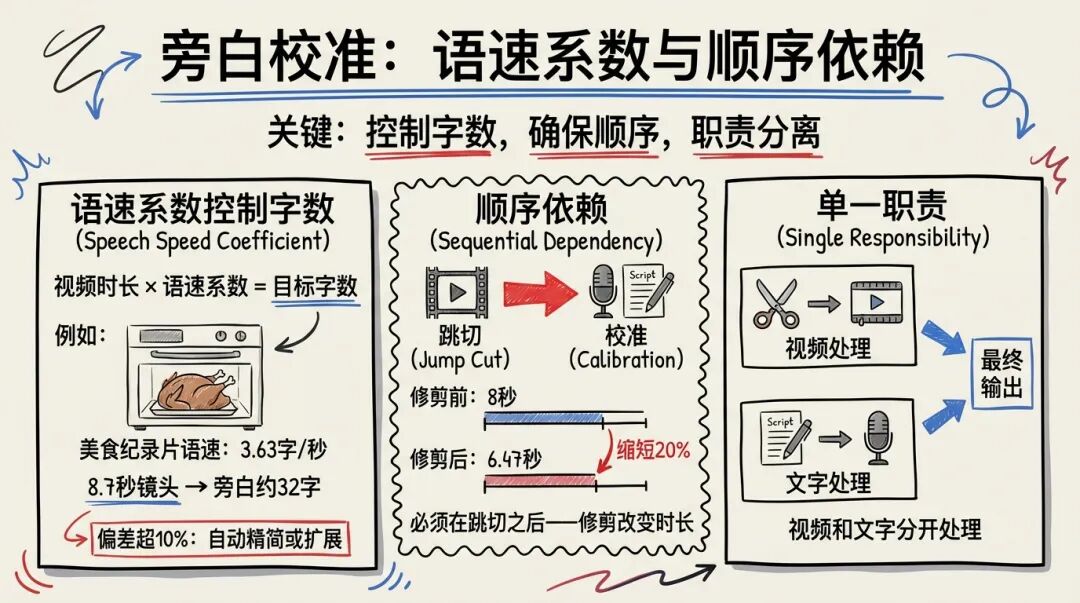 旁白校准：语速系数与顺序依赖