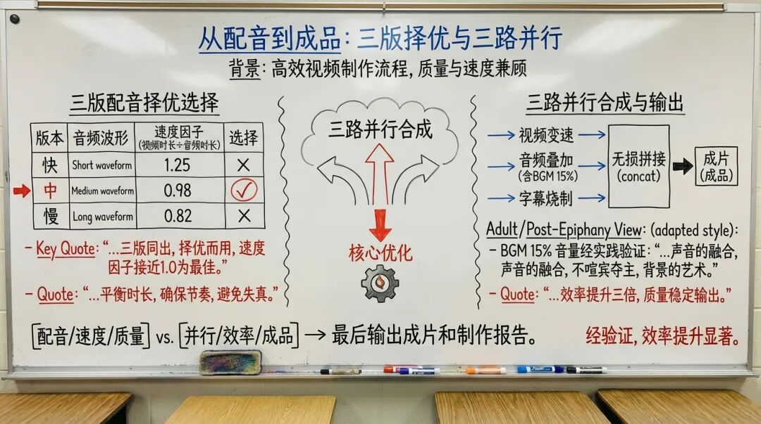 从配音到成品：三版择优与三路并行