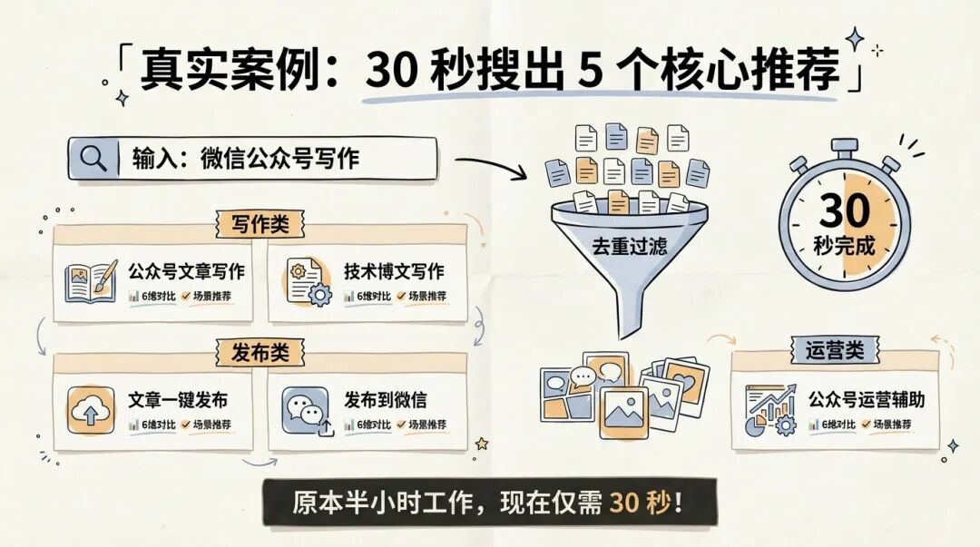 真实案例：30 秒搜出 5 个核心推荐