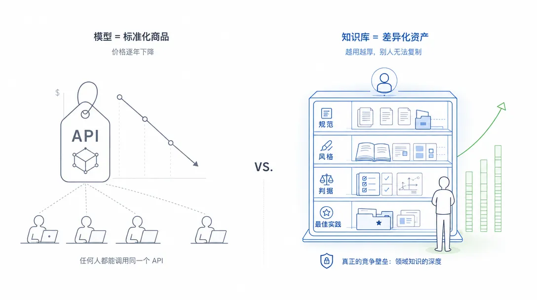 模型是消耗品知识库才是壁垒：模型价格持续下降但知识库越用越厚