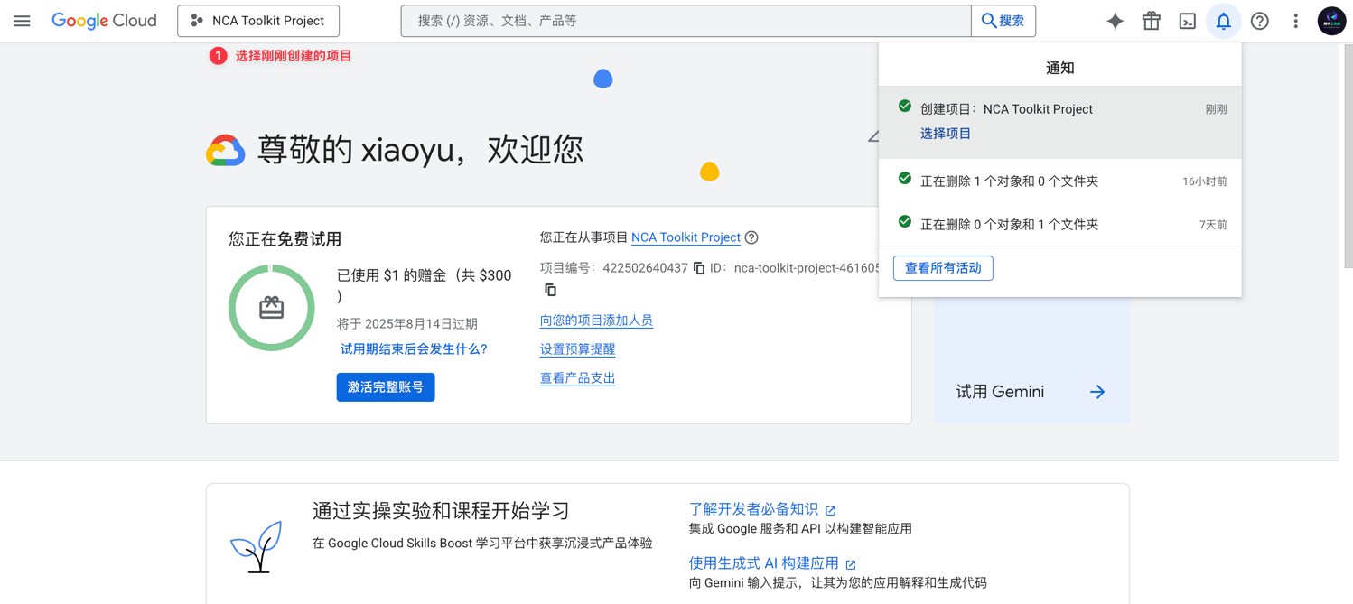 GCP 项目创建完成后的项目列表