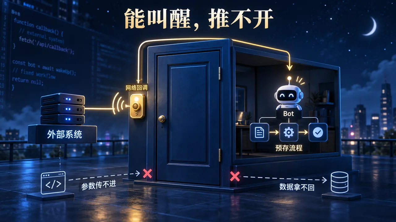 网络回调只能从外面按响门铃:它触发预先存好的流程,传不进参数也拿不回数据