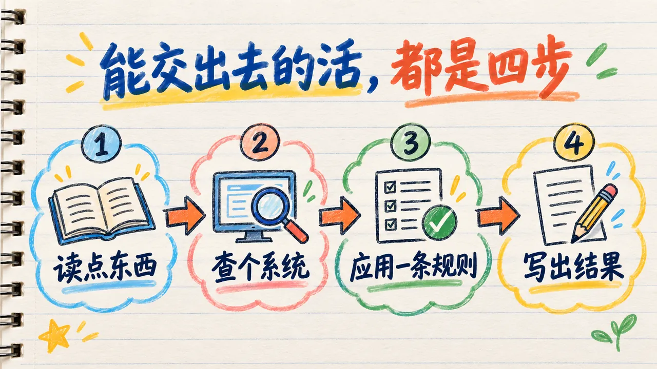 能交出去的活都是同一个形状:读点东西、查个系统、应用一条规则、写出结果