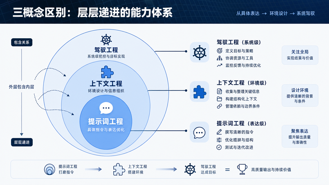 驾驭工程与提示词工程和上下文工程的三层包含关系