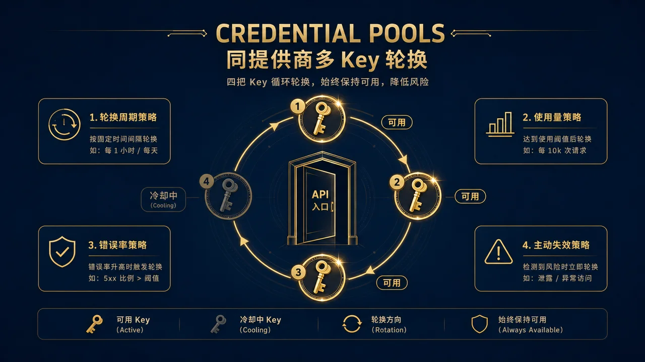 Credential Pools 多 Key 轮换机制:四种策略在健康与冷却 Key 之间自动切换