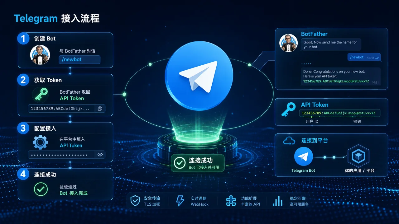 Telegram Bot 创建与 Hermes 接入流程可视化