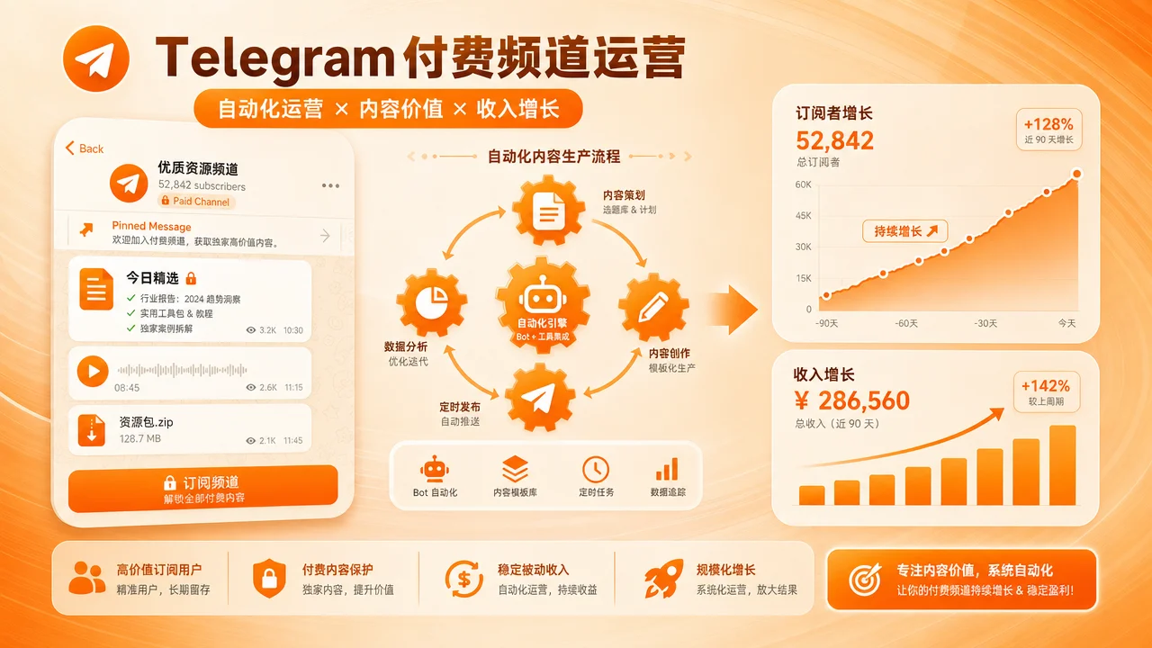 Telegram 付费频道自动化运营与收入增长示意图