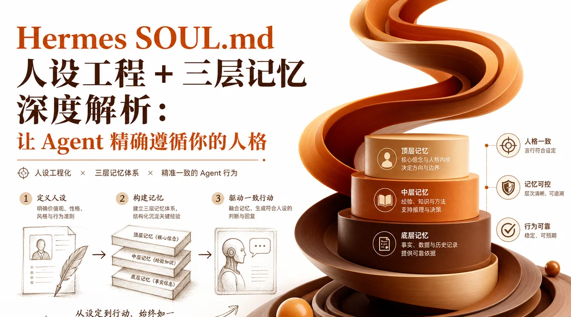 Hermes SOUL.md 人设工程与三层记忆系统示意图