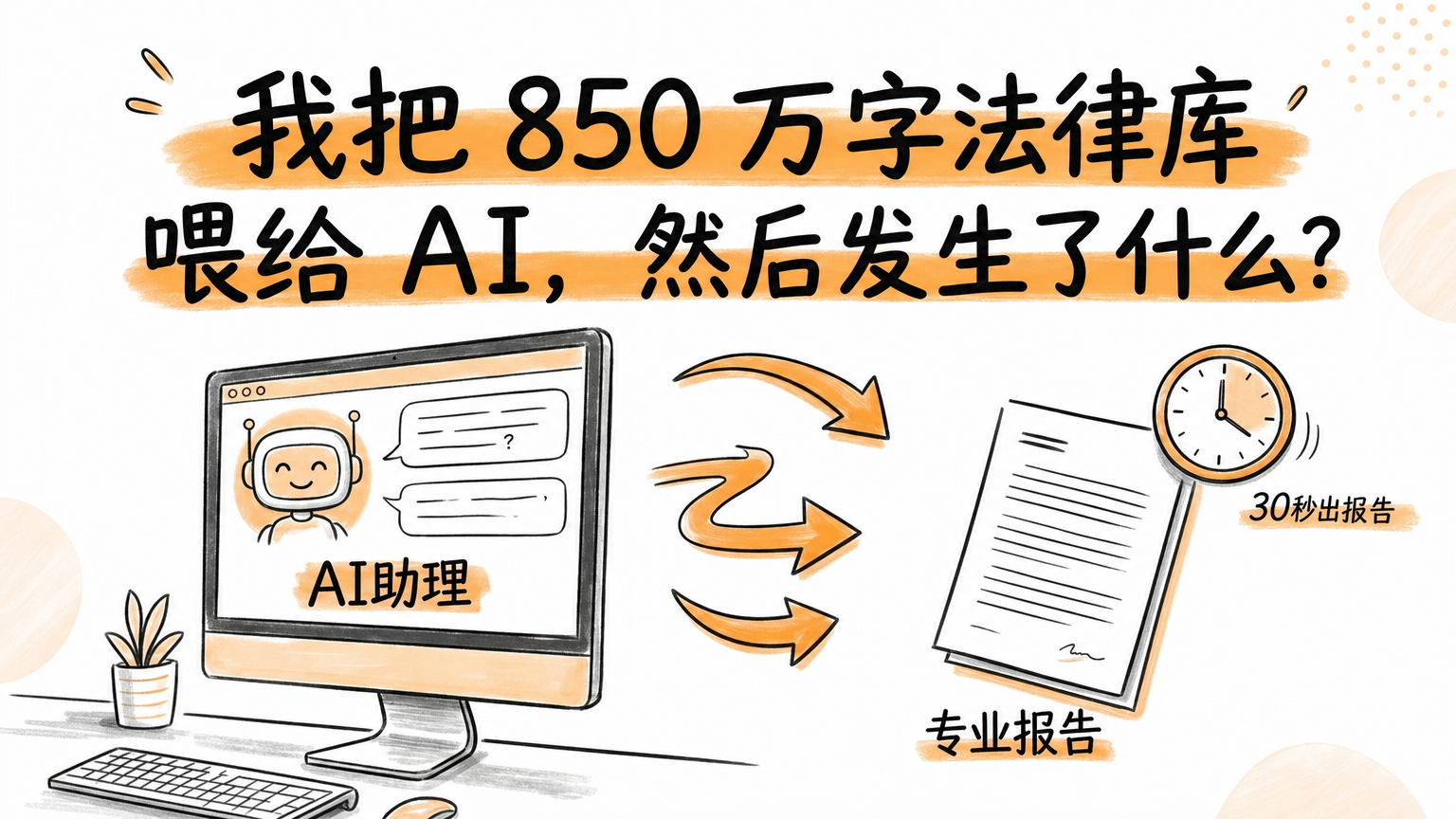 法律知识库 AI Skill 封面，展示 AI 助理把法律知识库转成专业报告