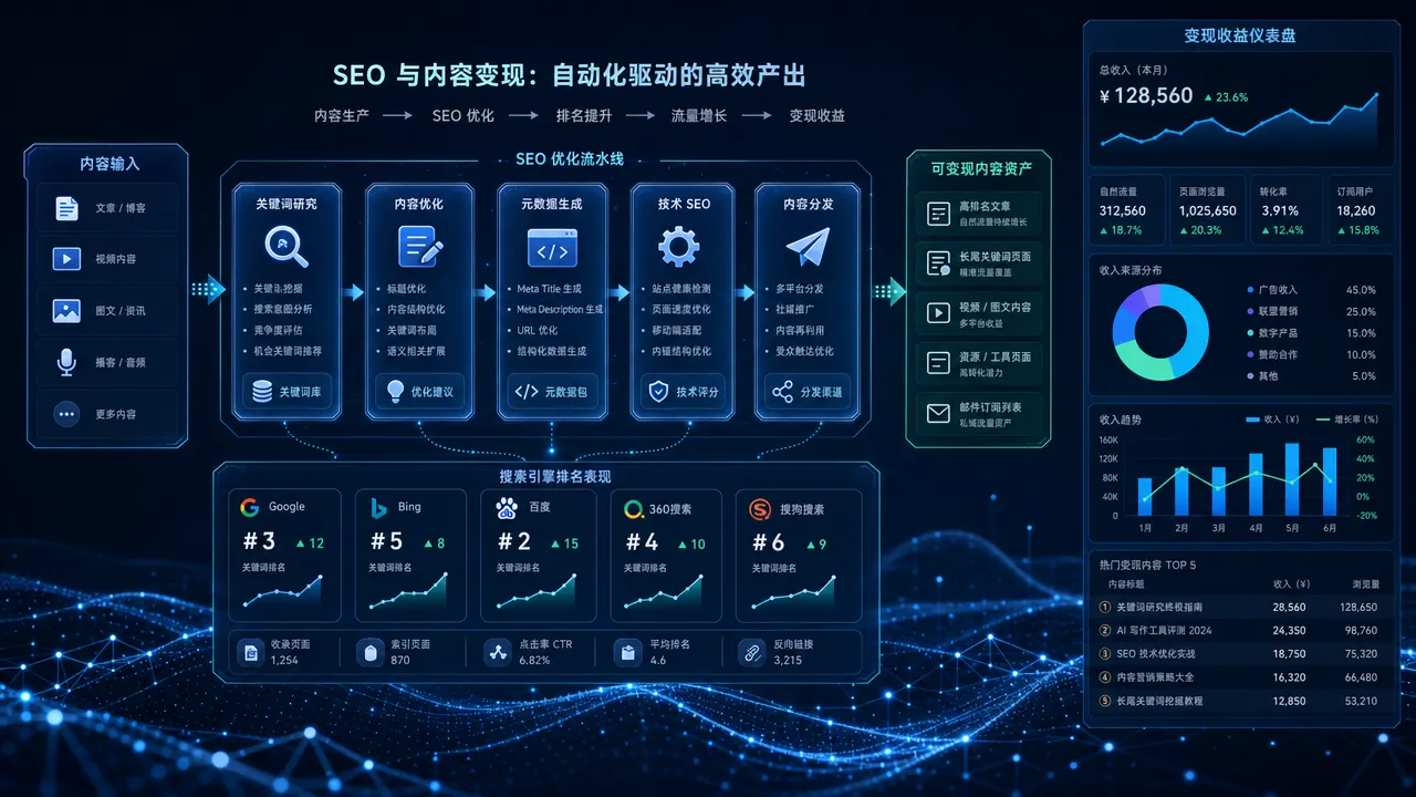 SEO 优化与内容变现管线