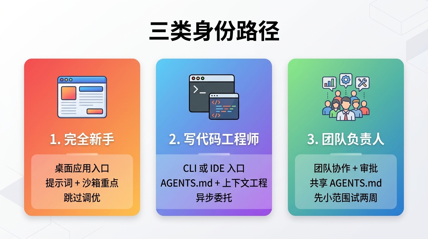 OpenAI Codex 三类身份学习路径:完全新手、工程师、团队负责人各走各的路