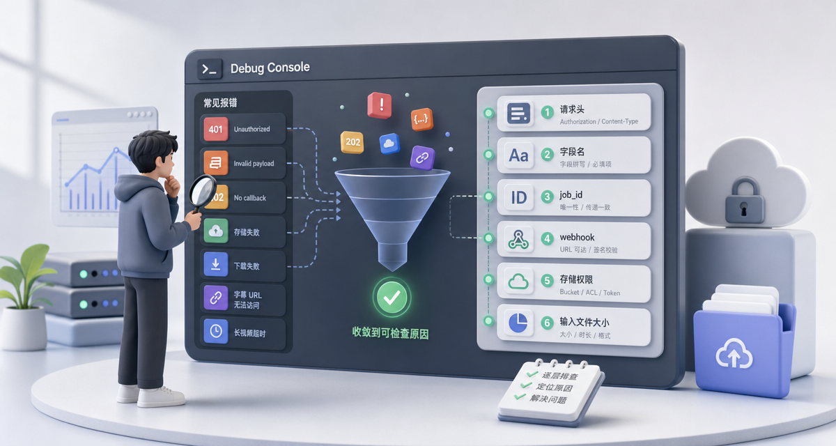 NCA Toolkit 常见报错排查：鉴权、payload、webhook、存储和长视频超时