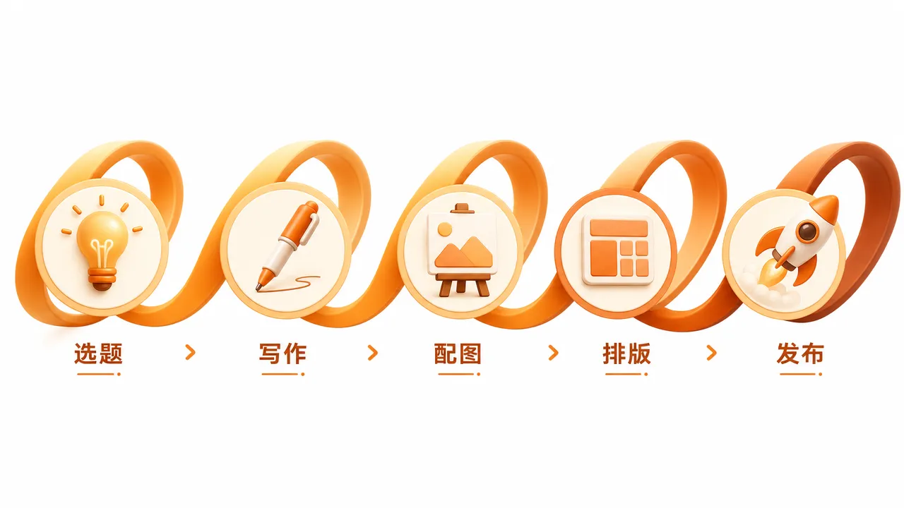 自媒体 AI 自动化五层工作流示意图