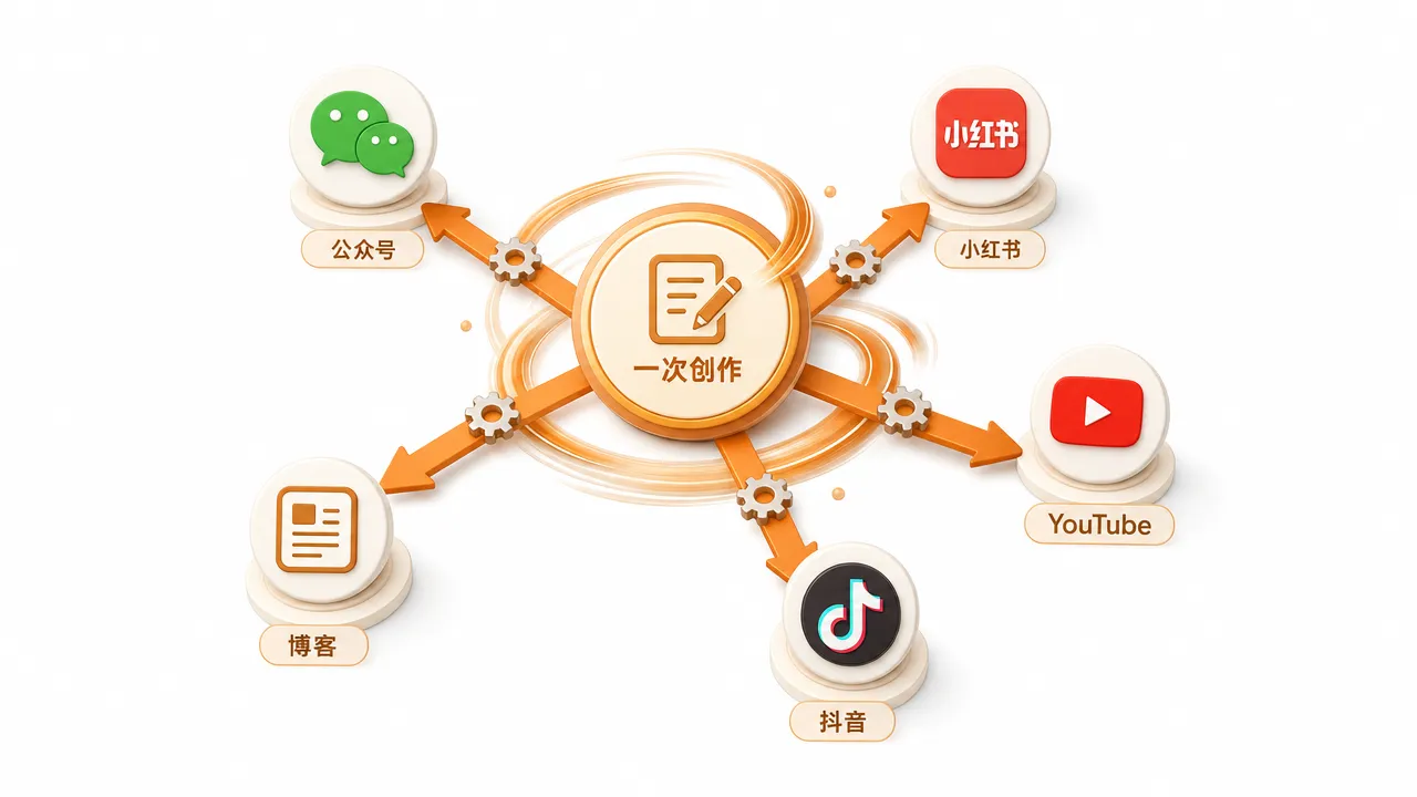 一次创作多平台分发示意图
