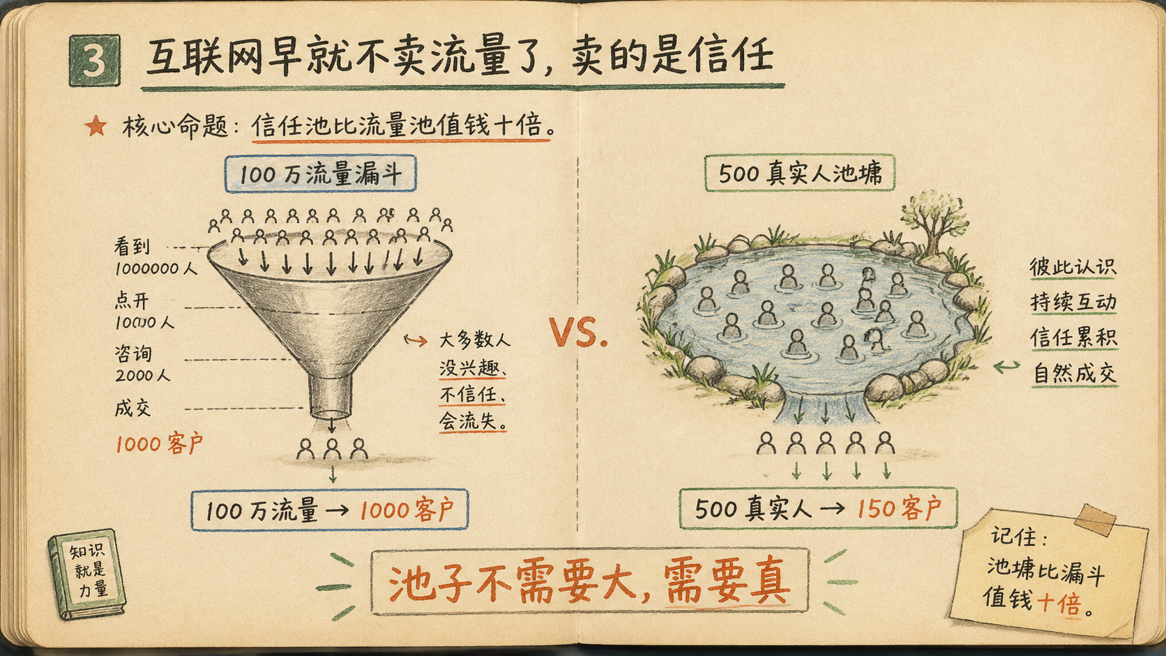 信任池与流量漏斗的差异：真实关系可以沉淀，泛流量大多只是经过