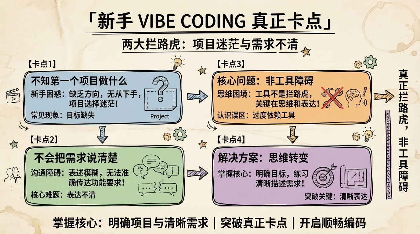 新手第一次 vibe coding 真正卡住的两件事:选题与需求表达