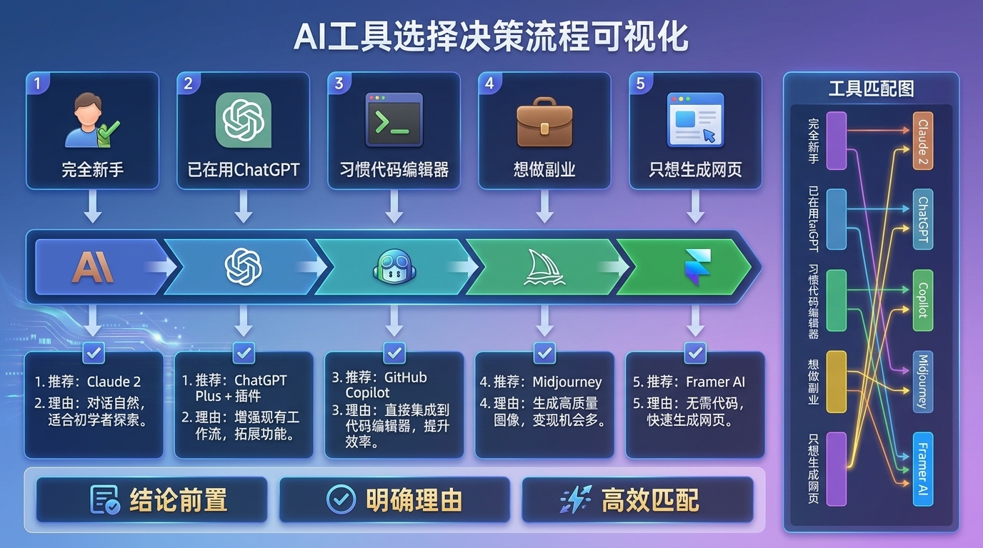 vibe coding 工具身份决策器：5 类身份各自推荐图