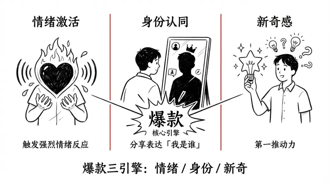 爆款三引擎：情绪 / 身份 / 新奇